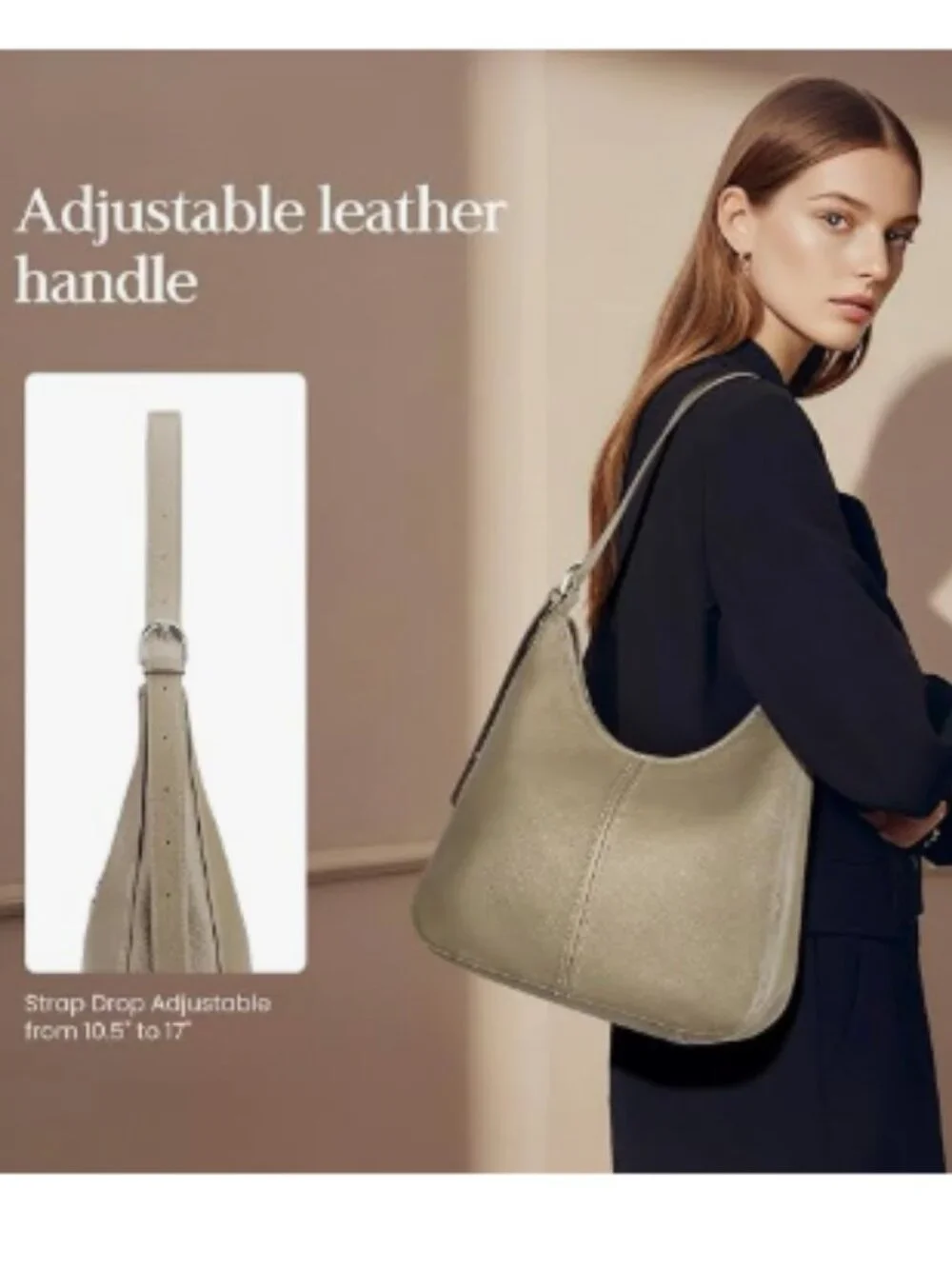 Genuine Leather Hobo Bags for Women, Top Grain Real Leather Women's Shoulder Bag